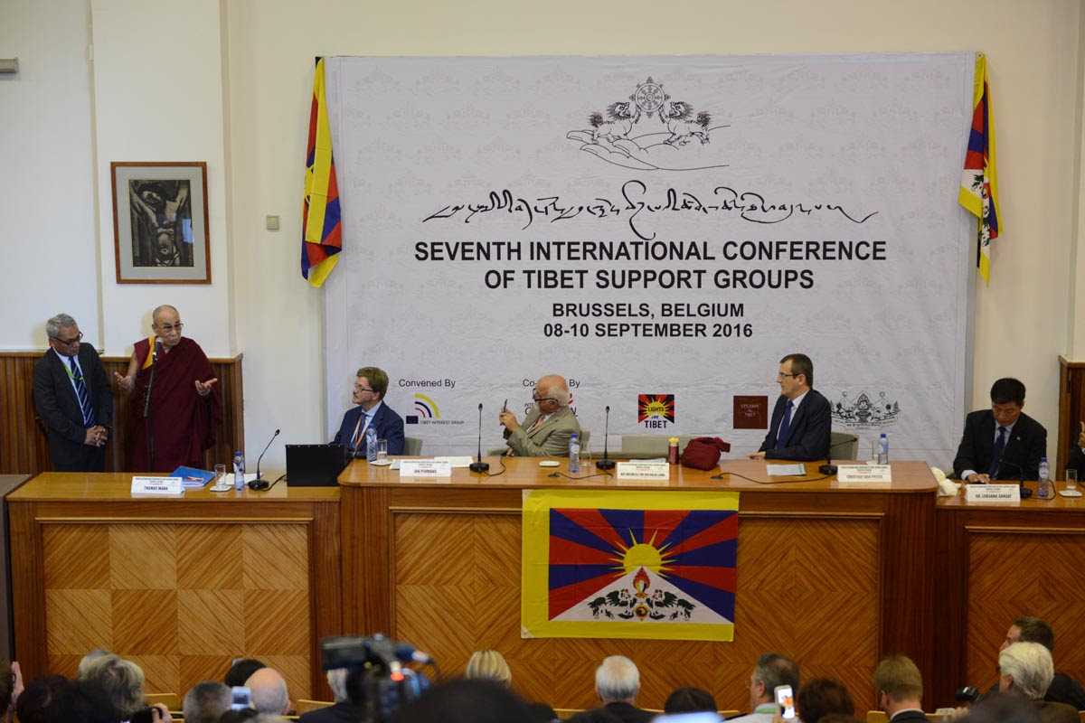Tibetan spiritual leader, the Dalai Lama, speaks at the opening of the Seventh Tibet Support Group Meeting in Brussels, Belgium, on 8 September 2016.