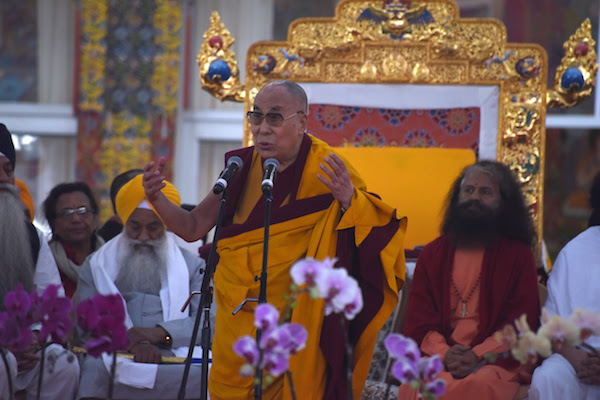 His Holiness the Dalai Lama addressing the interfaith gathering and prayer held on fifth day of 34th Kalachakra teachings at Bodh Gaya, 6 January 2017.